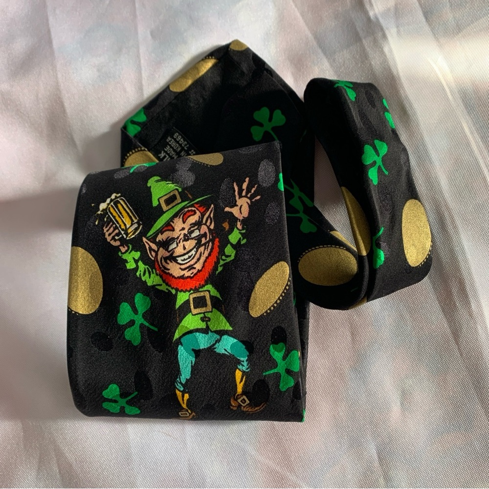 Leprechaun Tie Themed Black Green Silk Irish Pride 54” x 4” Addiction Brand